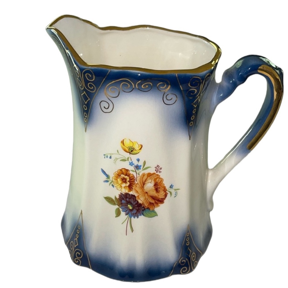 IMPERIAL POTTERY Joplin Missouri 1983 Handcrafted Gold Trim Floral Pitcher